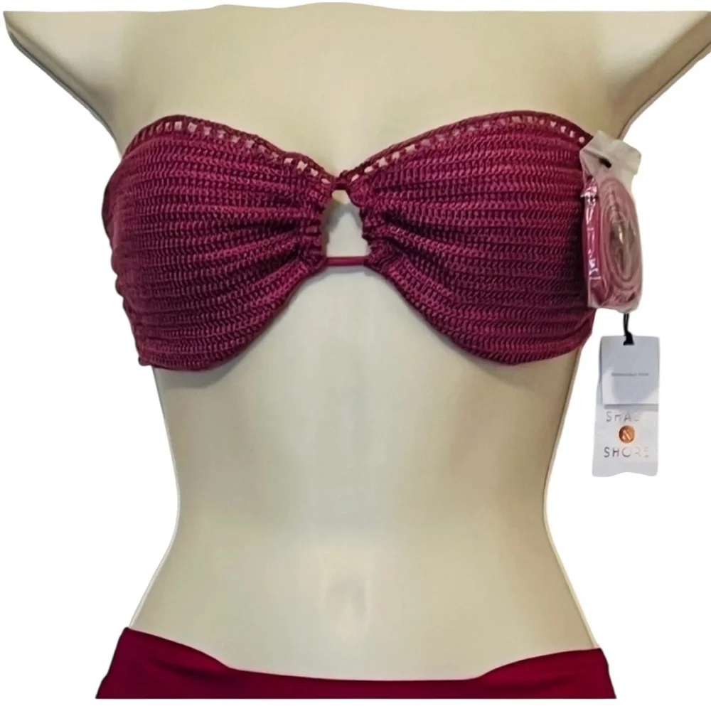 Shade & Shore Bikini Top Crochet Bandeau, Plum Color,‎ Size 34B, NWT